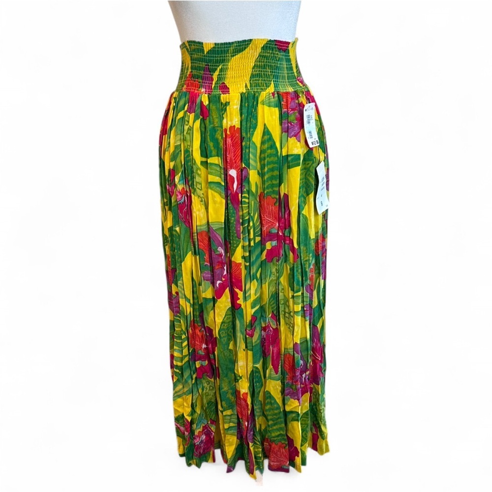 Smocked Waist Floral Maxi Skirt in Yellow & Green
